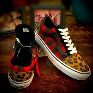 VANS OLD SKOOL CHEETAH AND PLAID UNISEX US W 7.5